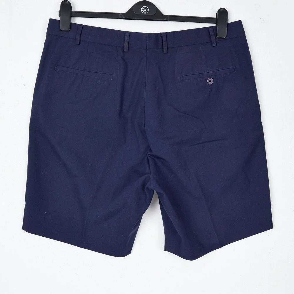 The English Sports Shop Shorts Mens 38 Navy Blue Pleated Royal Poplin Poly Cott